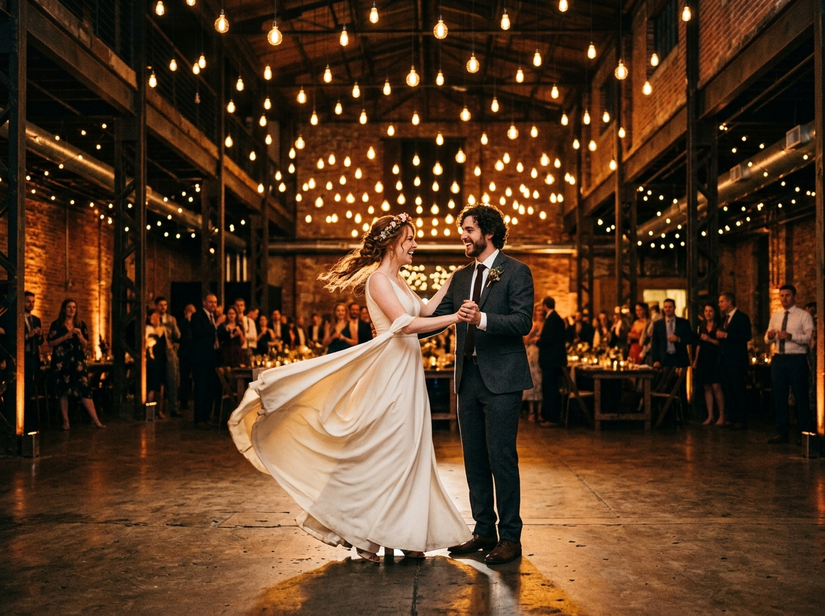 Dancing together in a warehouse space